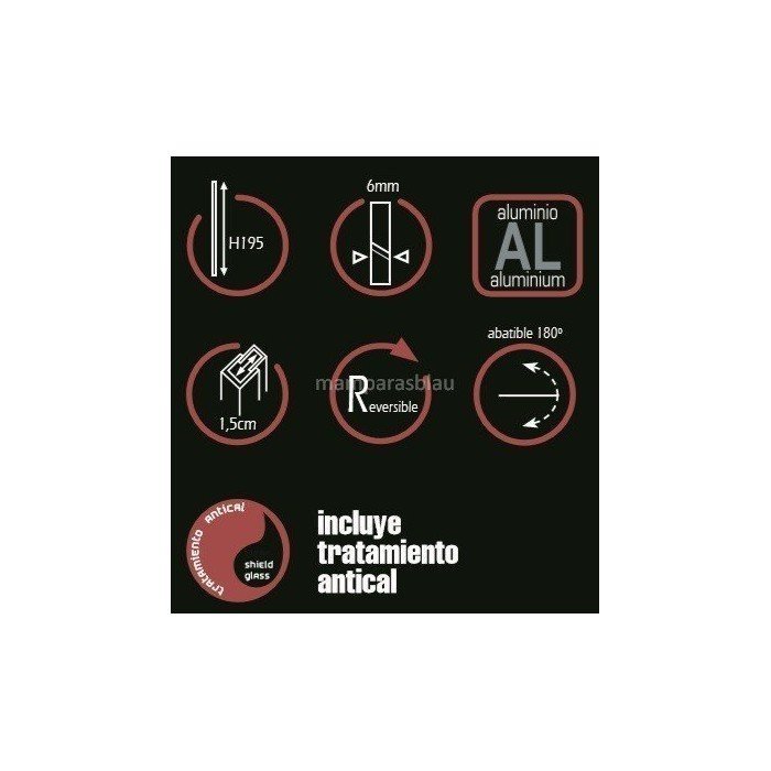 Mampara negra con 2 puertas abatibles 180 grados