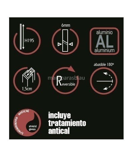 Mampara negra con 2 puertas abatibles 180 grados