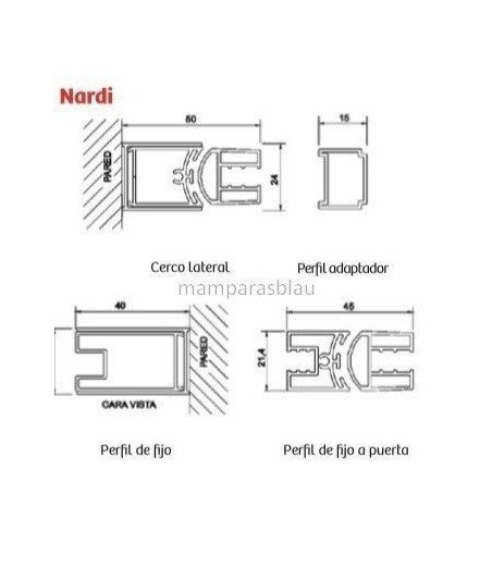 Mampara rectangular puerta abatible bisagras nardi