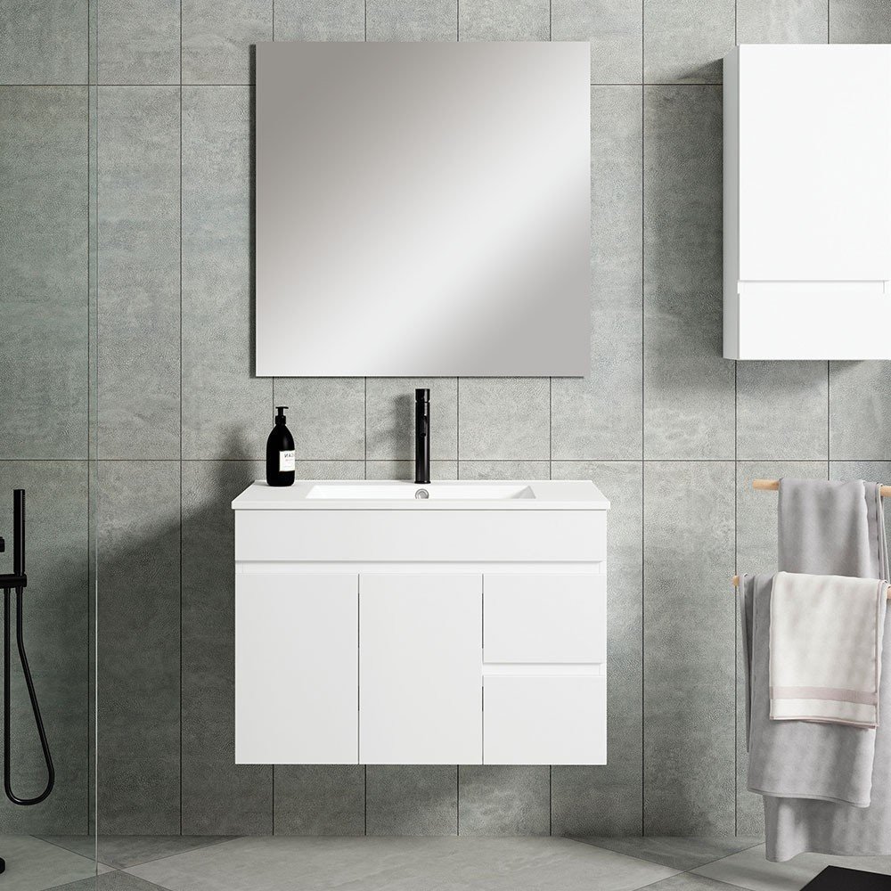 Pack Mueble de baño BASIC Cajones 80 Blanco Brillo Cajones y Puertas