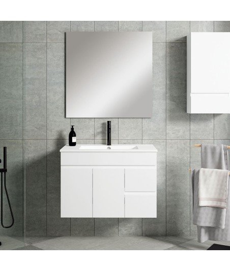 Pack Mueble de baño BASIC Cajones 80 Blanco Brillo Cajones y Puertas