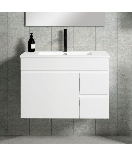 Pack Mueble de baño BASIC Cajones 80 Blanco Brillo Cajones y Puertas