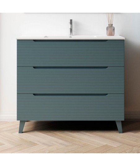 Pack Mueble de baño BORNEO 100 Azul Oceano 3 Cajones