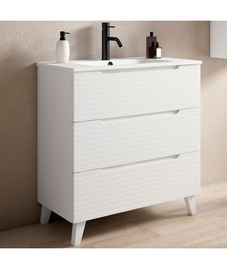Pack Mueble de baño BORNEO 100 Blanco Mate 3 Cajones