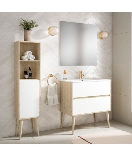 Pack Mueble de baño NORDIC Cajones 70 Roble Y Blanco Mate 2 Cajones