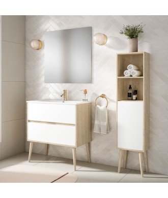 Pack Mueble de baño NORDIC 80 roble blanco mate