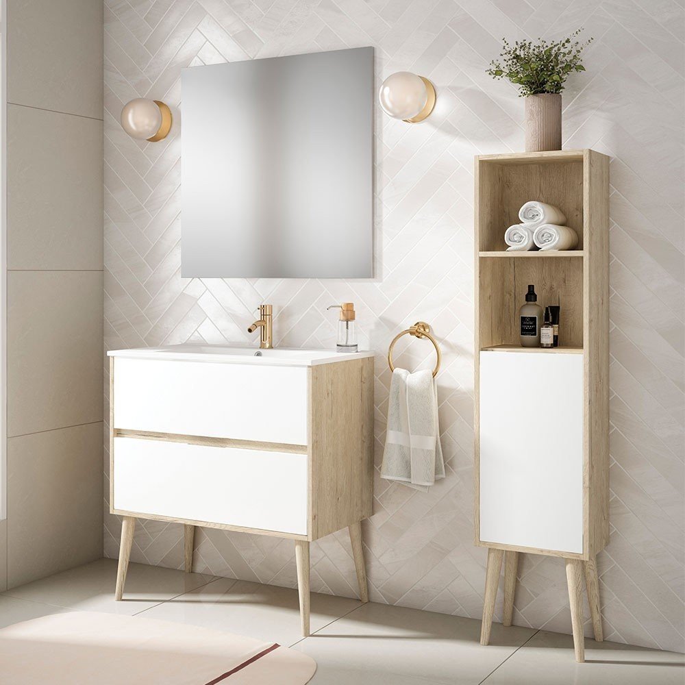 Pack Mueble de baño NORDIC 80 roble blanco mate