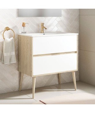 Pack Mueble de baño NORDIC 80 roble blanco mate