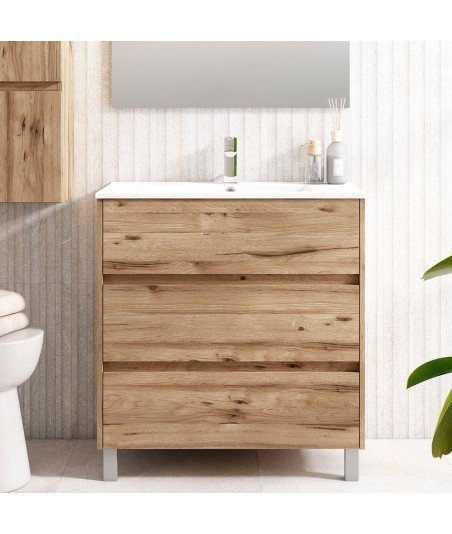 Pack Mueble de baño SIROCO 100 Teca Claro 3 Cajones