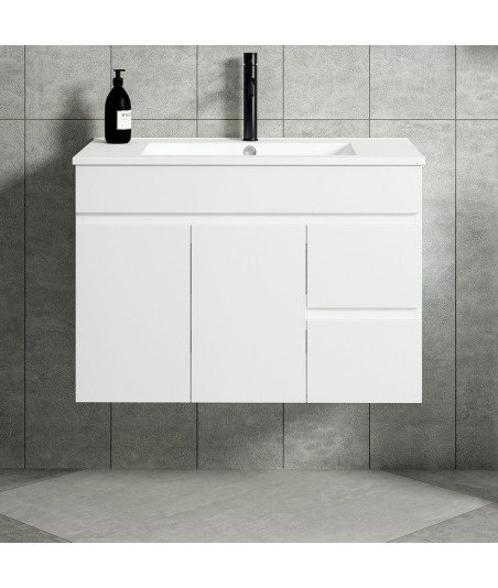 Mueble + Lavabo BASIC Cajones 80 Blanco Brillo Cajones Y Puertas