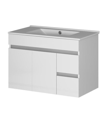 Mueble + Lavabo BASIC Cajones 80 Blanco Brillo Cajones Y Puertas