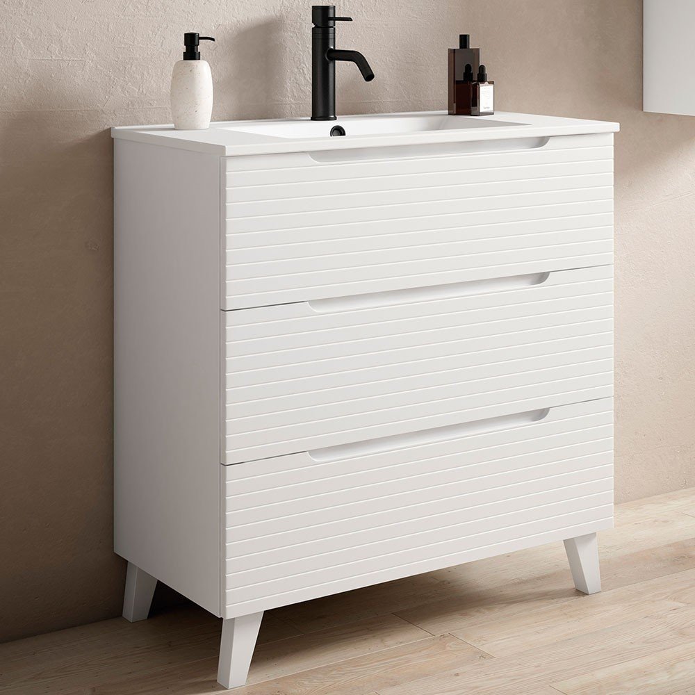 Mueble + Lavabo BORNEO 100 Blanco Mate 3 Cajones