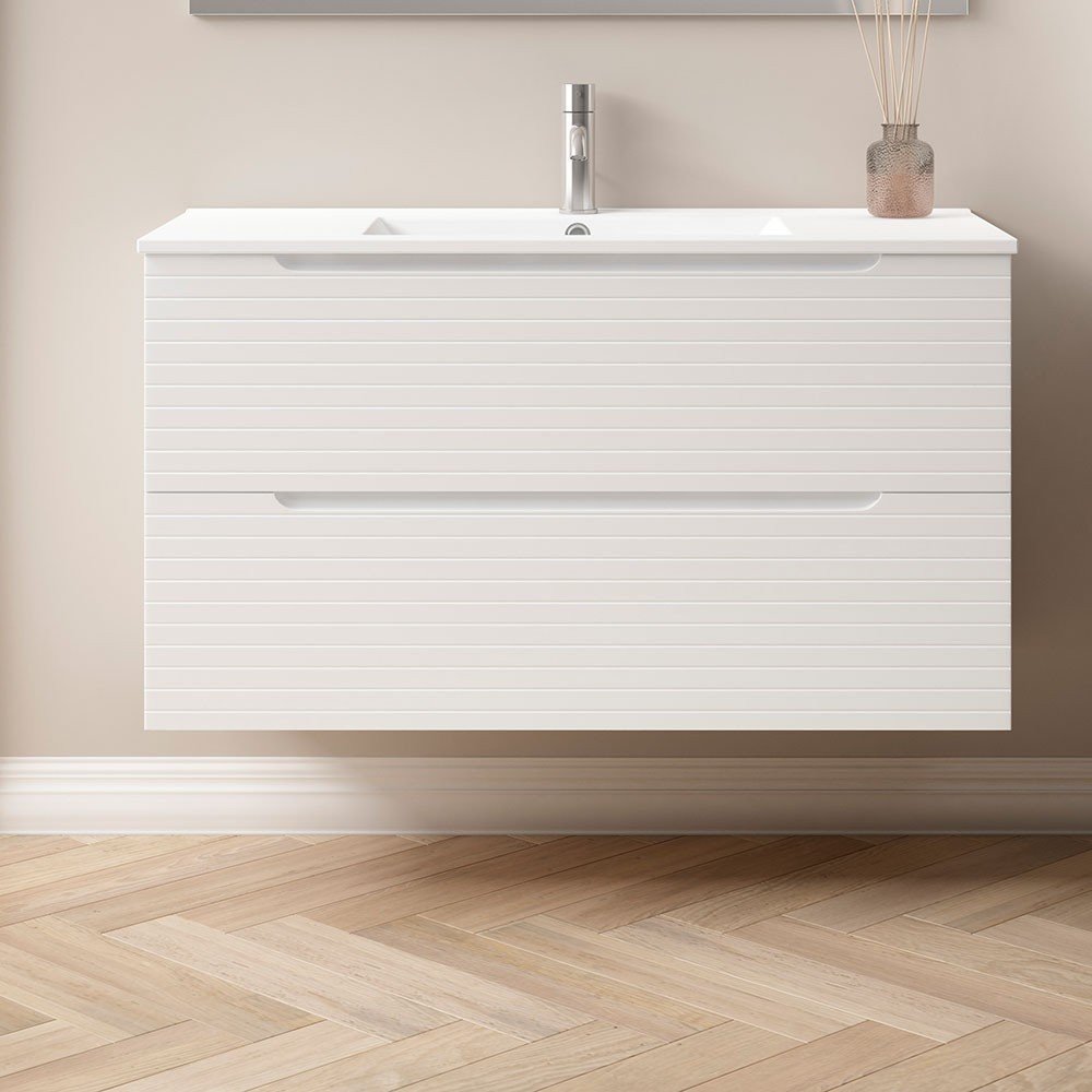 Mueble + Lavabo BORNEO 80 Blanco Mate 2 Cajones