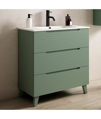 Mueble + Lavabo BORNEO 80 Verde Lago 3 Cajones