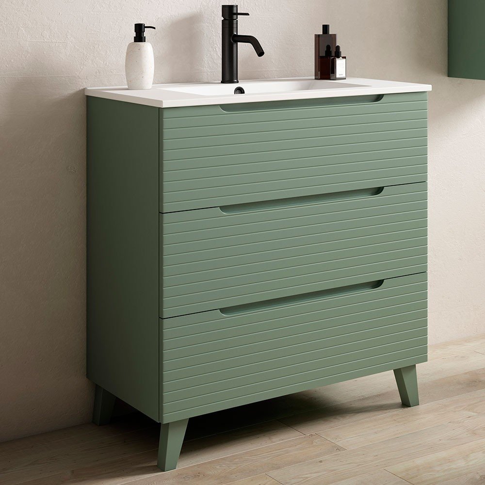 Mueble + Lavabo BORNEO 80 Verde Lago 3 Cajones