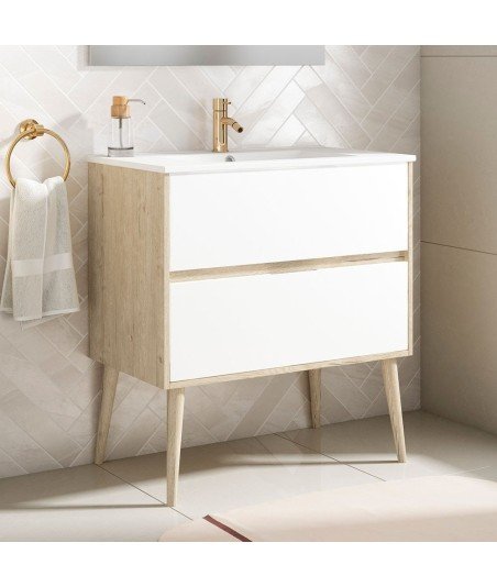 Mueble + Lavabo NORDIC 80 roble blanco mate