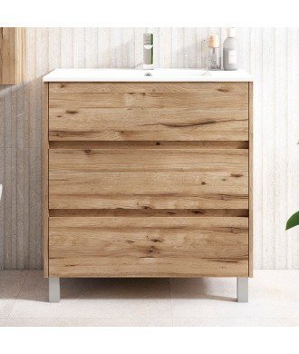 Mueble + Lavabo SIROCO 100 Teca Claro 3 Cajones