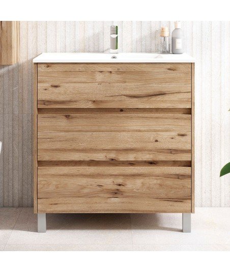 Mueble + Lavabo SIROCO 100 Teca Claro 3 Cajones