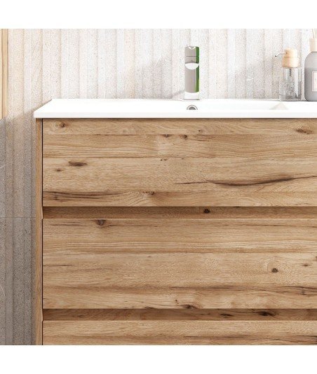 Mueble + Lavabo SIROCO 100 Teca Claro 3 Cajones