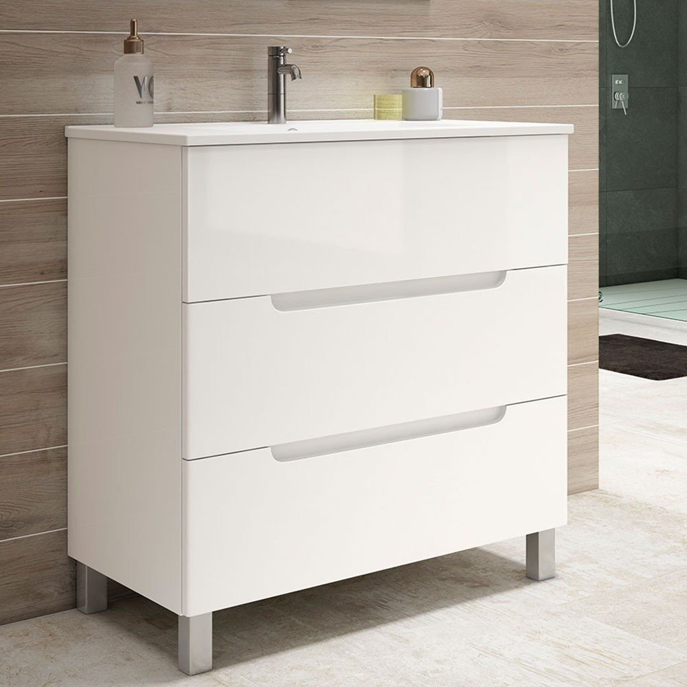 Mueble + Lavabo VISION 100 Blanco Mate 3 Cajones