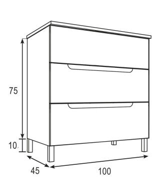 Mueble + Lavabo VISION 100 Blanco Mate 3 Cajones