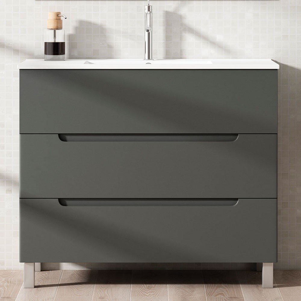 Mueble + Lavabo VISION 100 Grafito 3 Cajones