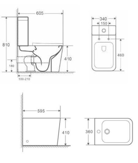 Pack Inodoro + bidé negro compacto Rimless Pisa