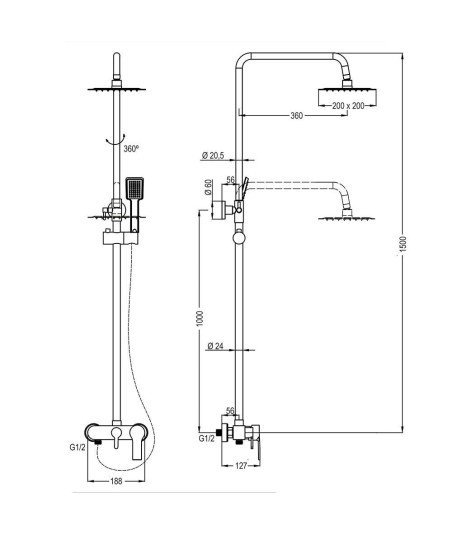 Columna de ducha cuadrada VERA Maxi