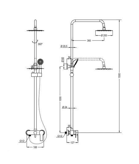 Columna de ducha redonda CANO Maxi