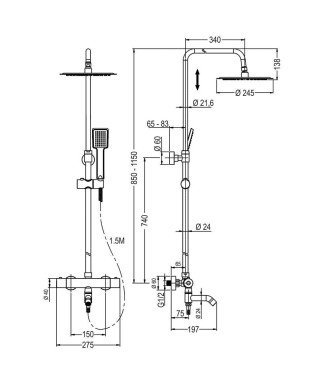 Columna termostática de ducha cuadrada con caño