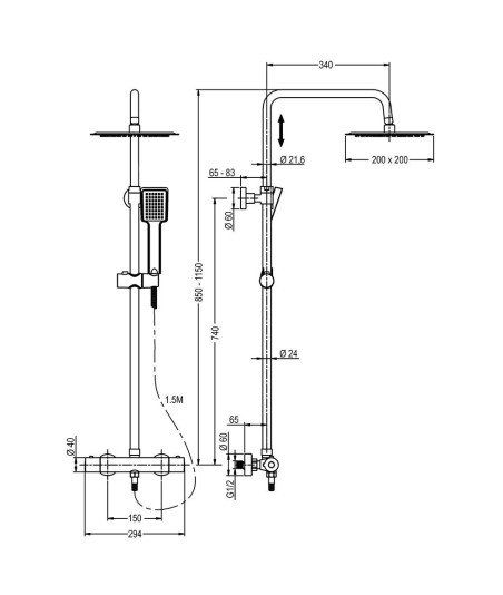 Columna termostática de ducha cuadrada tacto frío