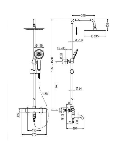 Columna termostática redondo con caño Maxi Round