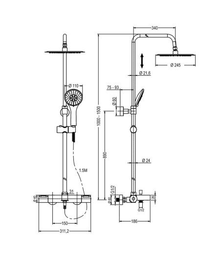 Columna termostática redonda GASOL bañera Maxi