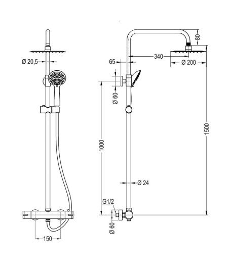 Columna termostática redonda negra extralarga