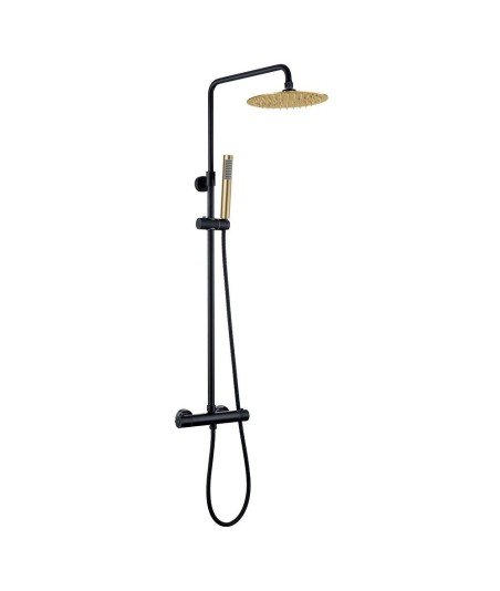 Columna termostática de ducha redonda Negro y Oro