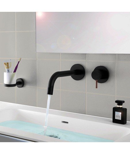 Grifo empotrado lavabo negro y oro rosa ZUÑIGA
