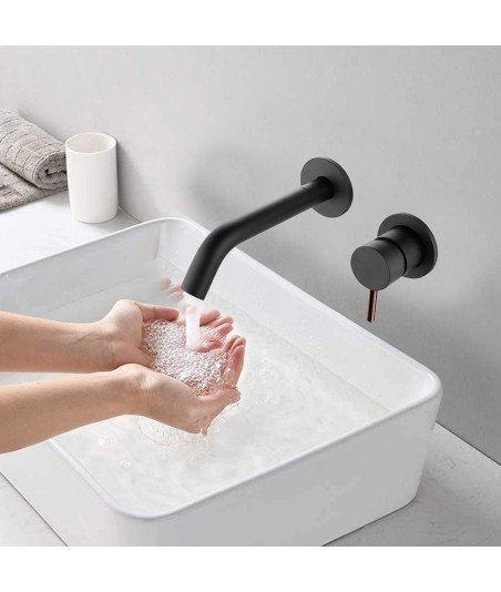Grifo empotrado lavabo negro y oro rosa ZUÑIGA
