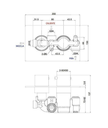 Ducha termostática empotrada de pared ABELLAN