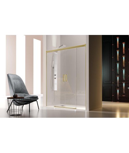 Mampara en oro cepillado 2 fijos + 2 puertas correderas Glasé
