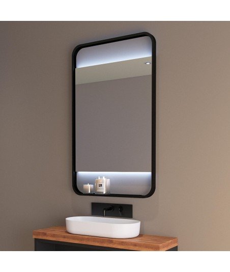 Espejo led negro con repisa Aira Bathdecor
