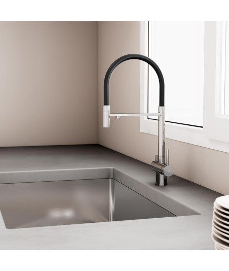Grifo extraíble osmosis negro y plata de cocina IO