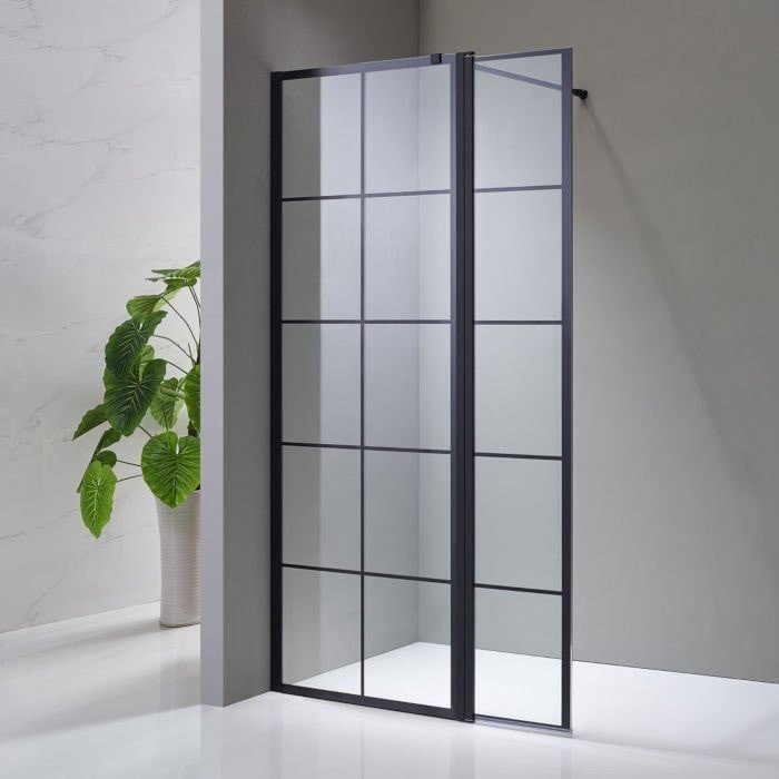 Mampara de baño fija de vidrio serie black Mampara de baño fija de vidrio serie black