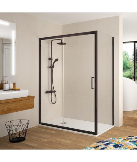 Mampara rectangular negra fijo y corredera + lateral fijo Bella