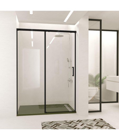 ➤ Mampara de ducha corredera en negro mate oferta 【 Modelo Treban】