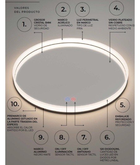 Espejo negro led redondo Ledimex Bolonia