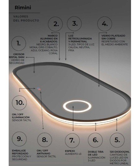 Espejo led y aumento ovalado Ledimex Rimini
