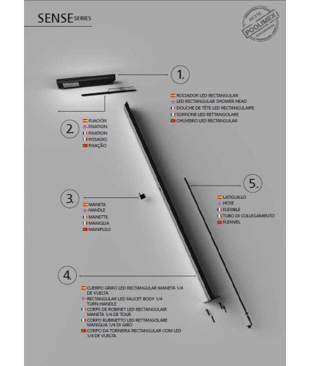 Ducha de piscina negro mate Sense led light