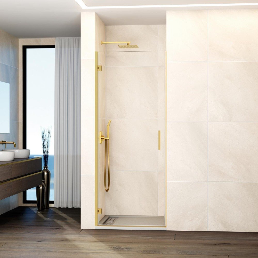Mampara de ducha 1 puerta abatible bisagras oro cepillado Glass