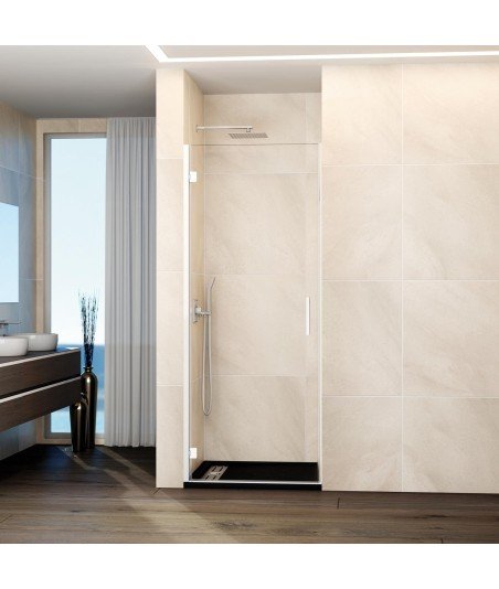Mampara de ducha 1 puerta abatible blanco mate bisagras Glass