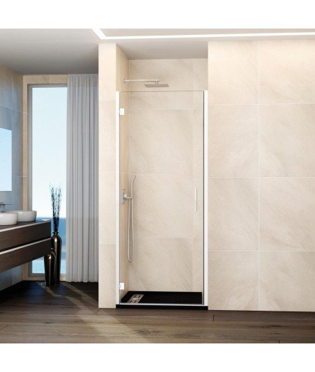 Mampara de ducha 1 puerta abatible blanco mate bisagras Glass